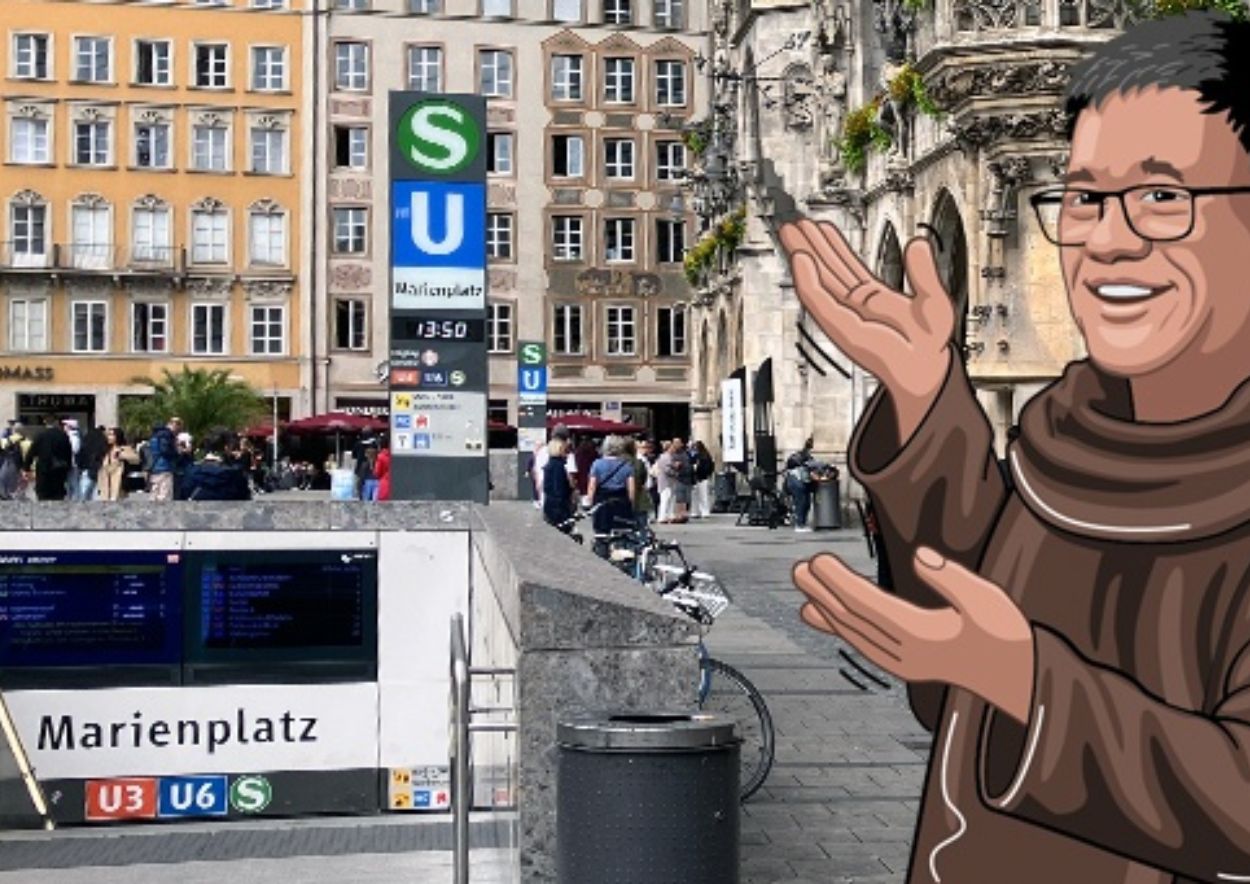 Father Toots steht - gezeichnet als Comicfigur - vor dem U-Bahnhof 